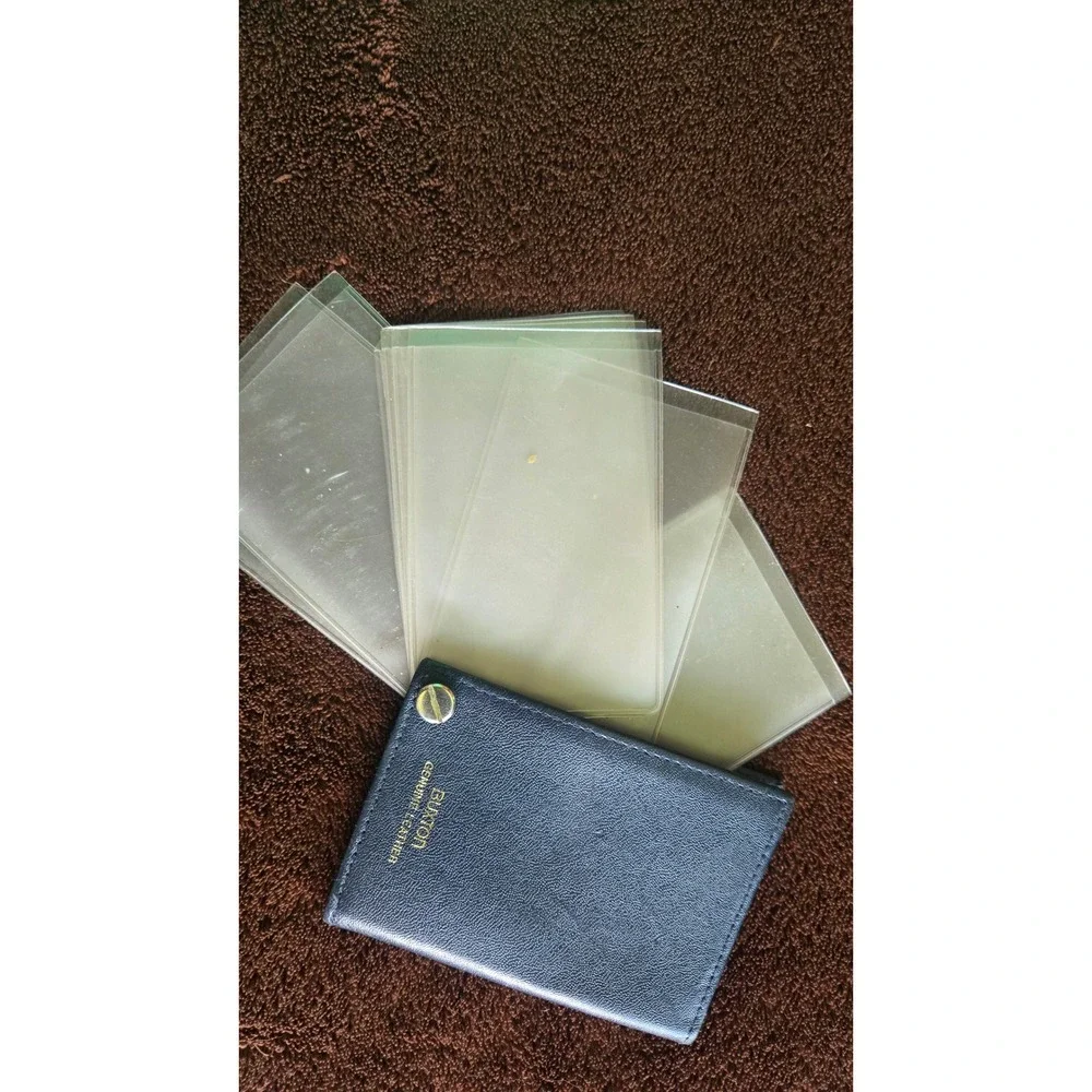 Buxton Vintage Navy Blue Leather Card Holder Photo Organizer Swivel Wallet